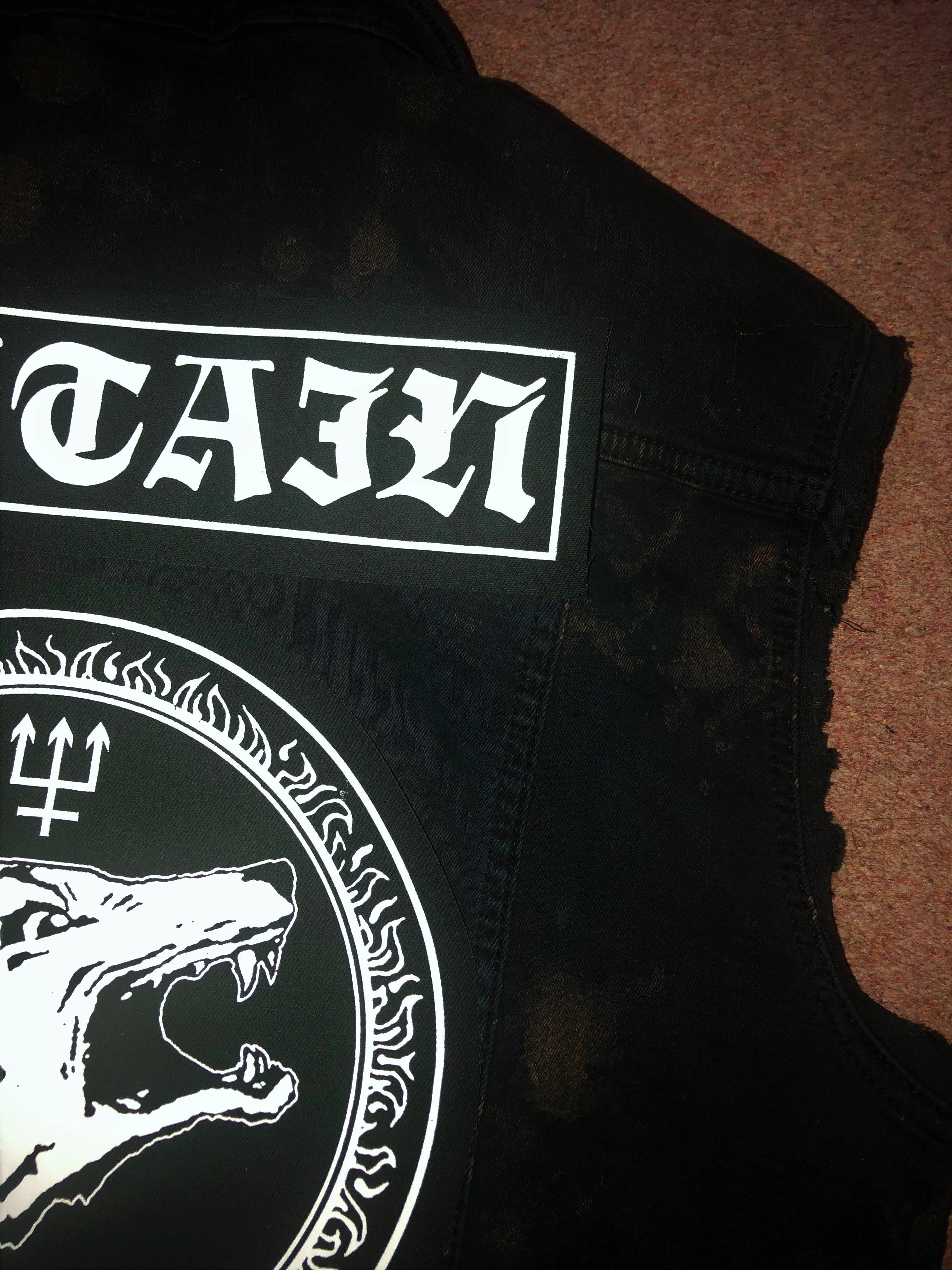 Watain Filth-Splattered Battle Jacket Distressed Black Metal Rocker Patch Denim Cut-Off