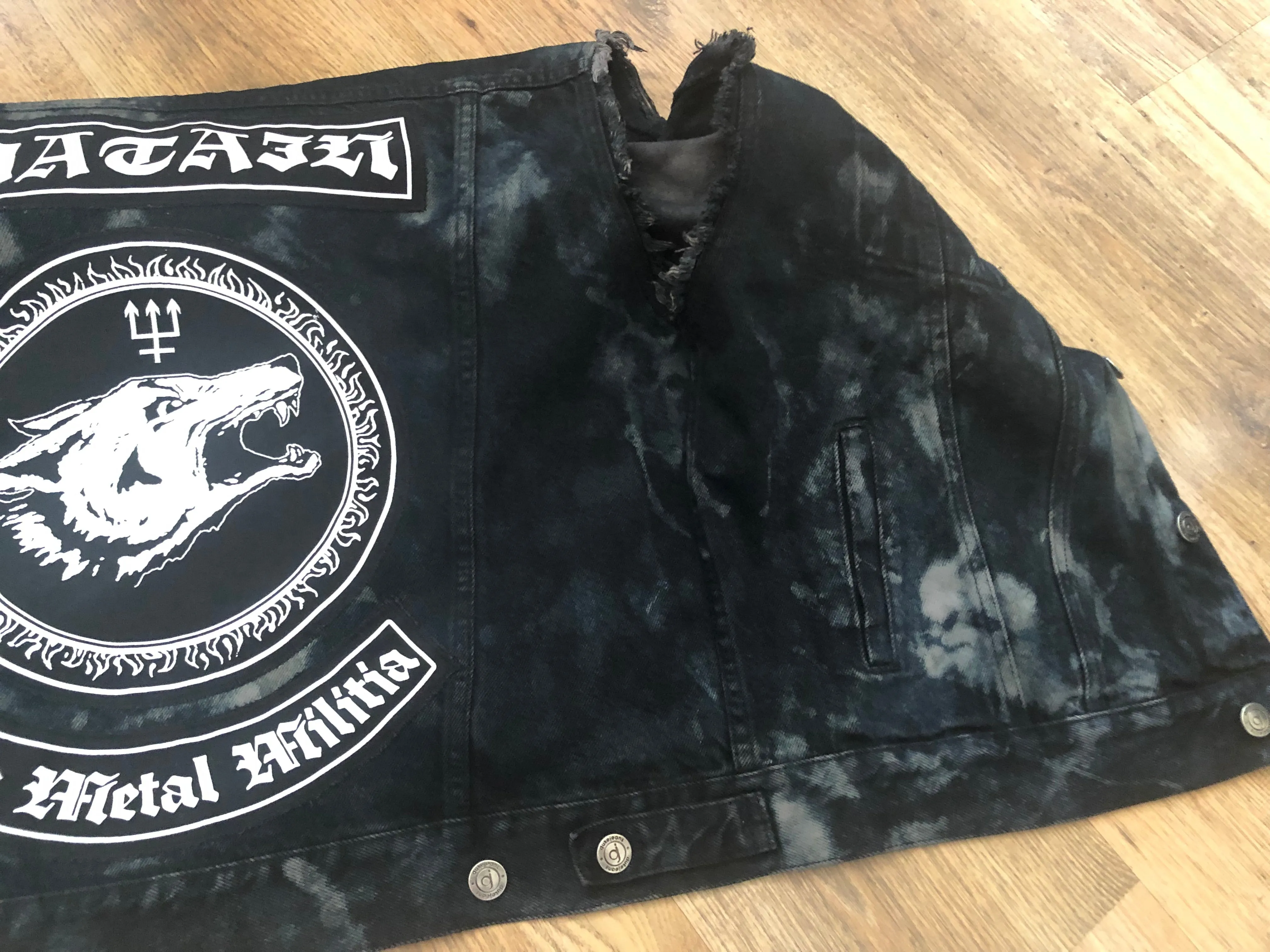 Watain Filth-Splattered Battle Jacket Distressed Black Metal Rocker Patch Denim Cut-Off