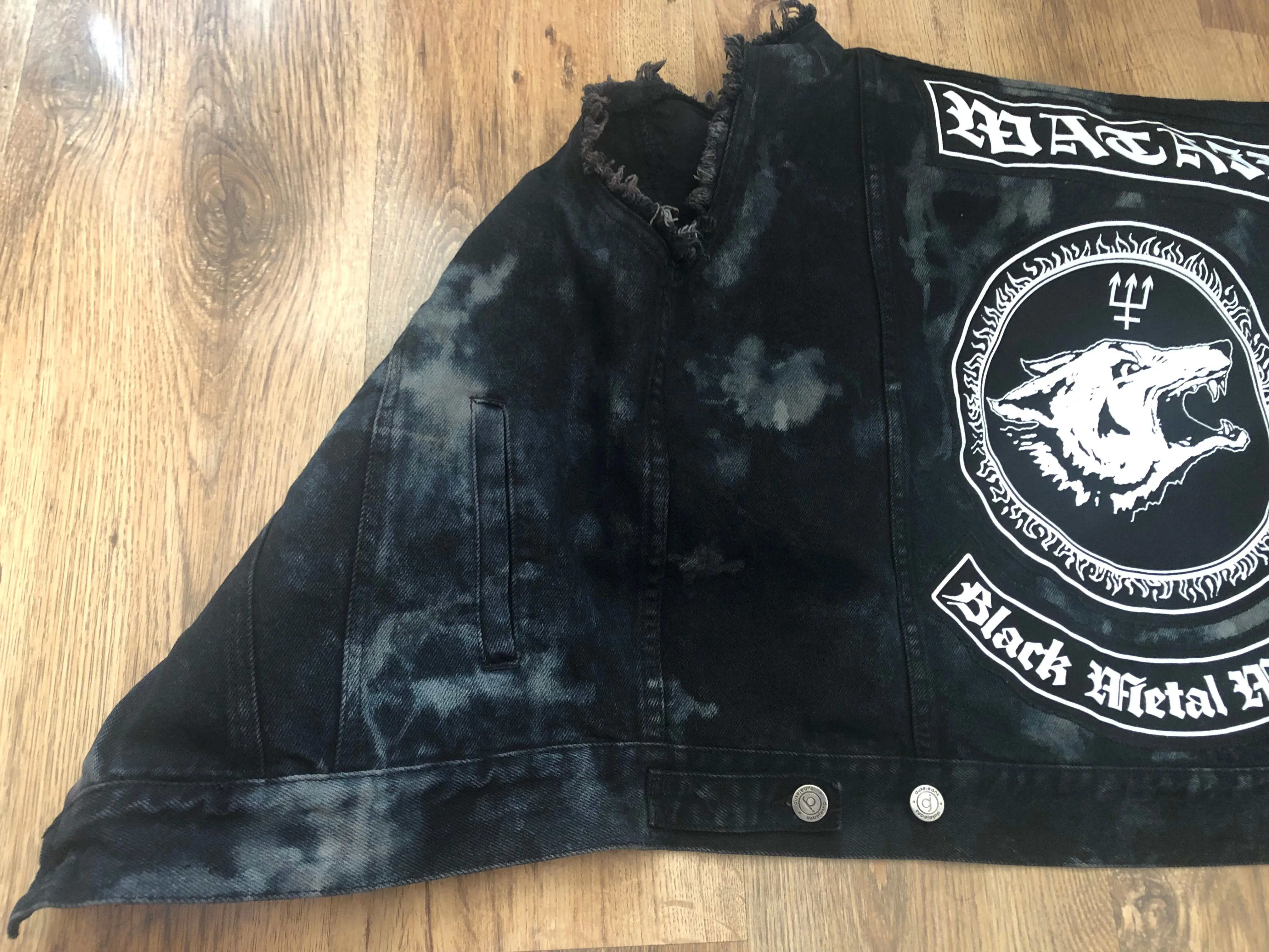Watain Filth-Splattered Battle Jacket Distressed Black Metal Rocker Patch Denim Cut-Off