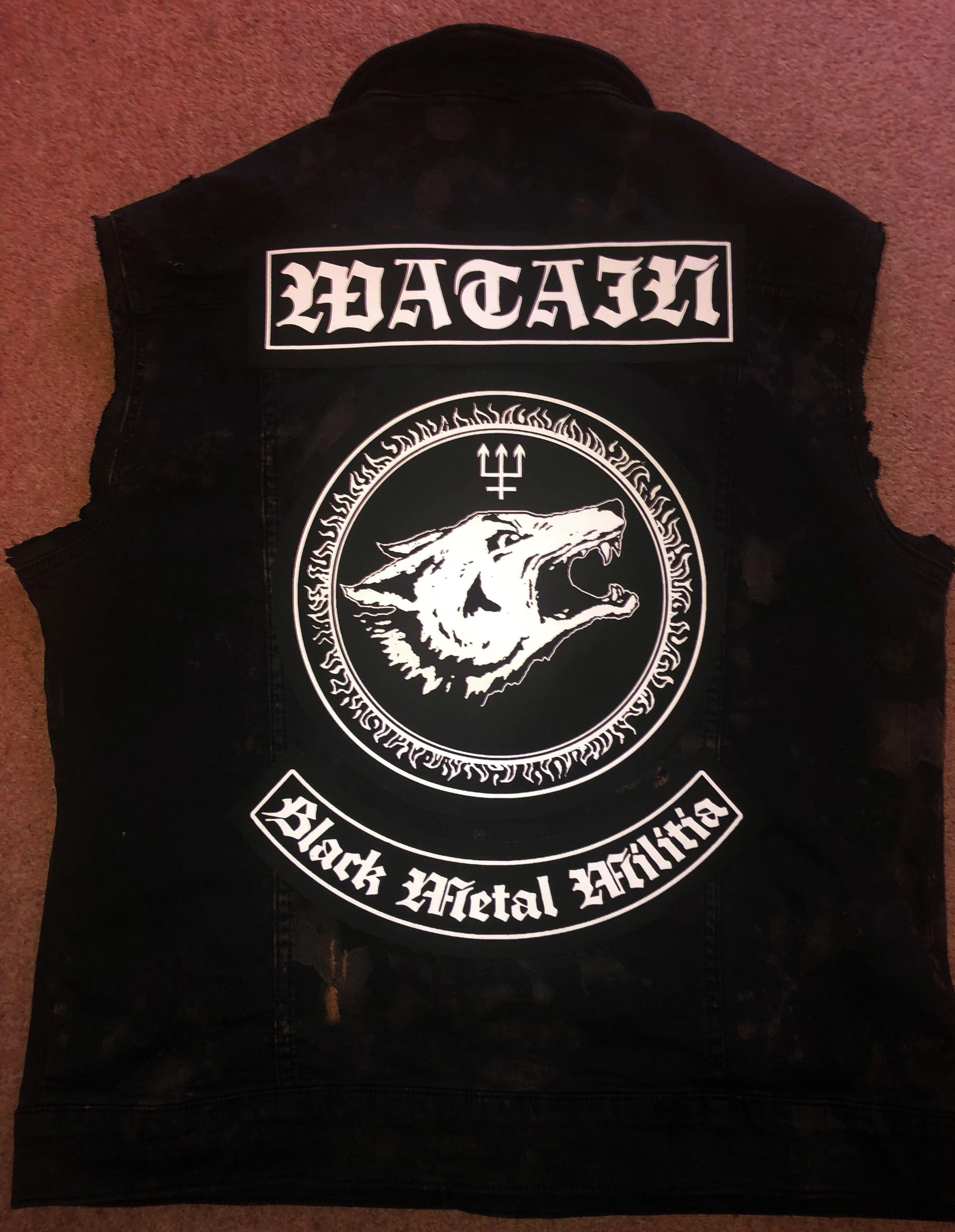 Watain Filth-Splattered Battle Jacket Distressed Black Metal Rocker Patch Denim Cut-Off