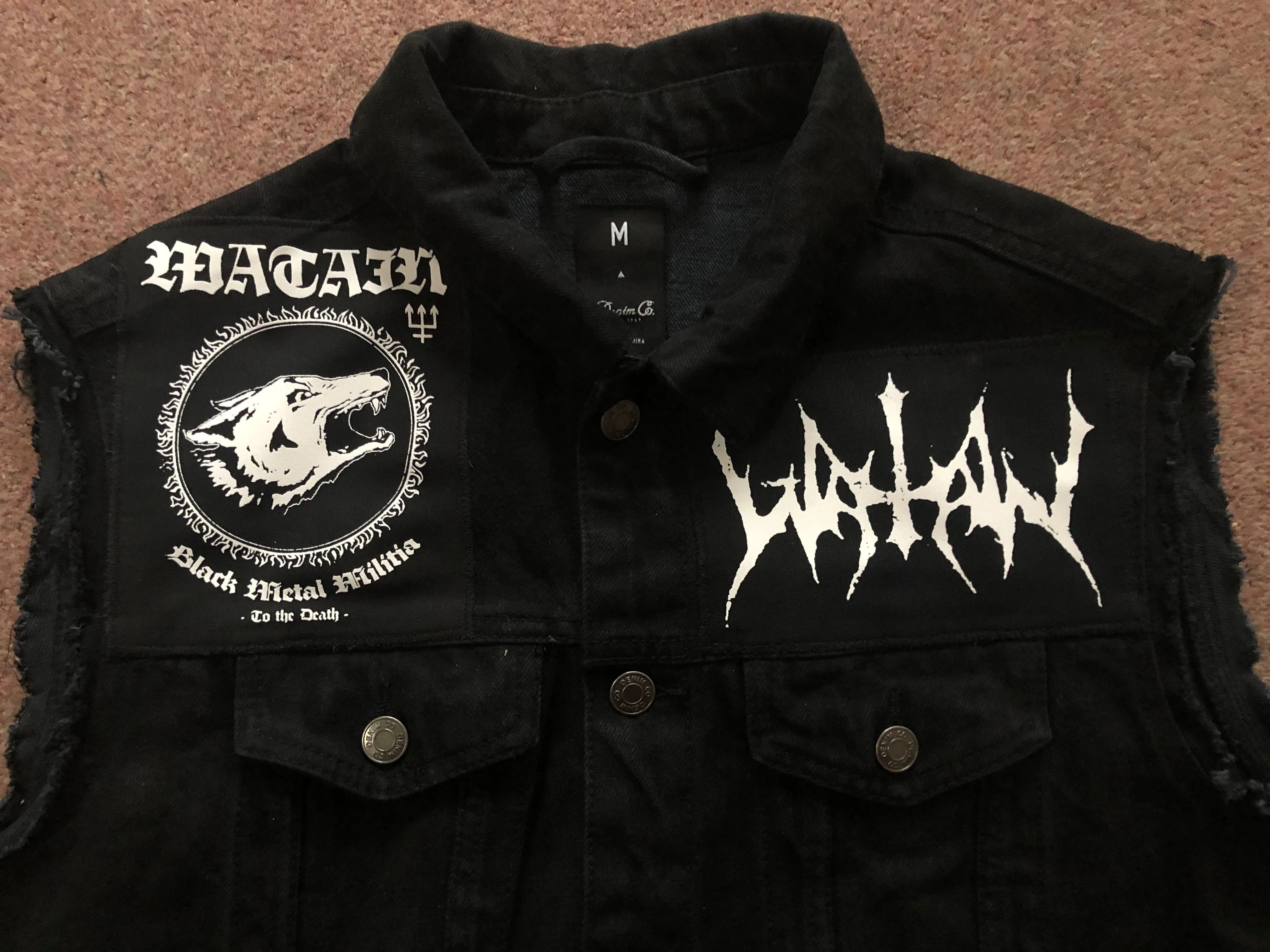 Watain Filth-Splattered Battle Jacket Distressed Black Metal Rocker Patch Denim Cut-Off