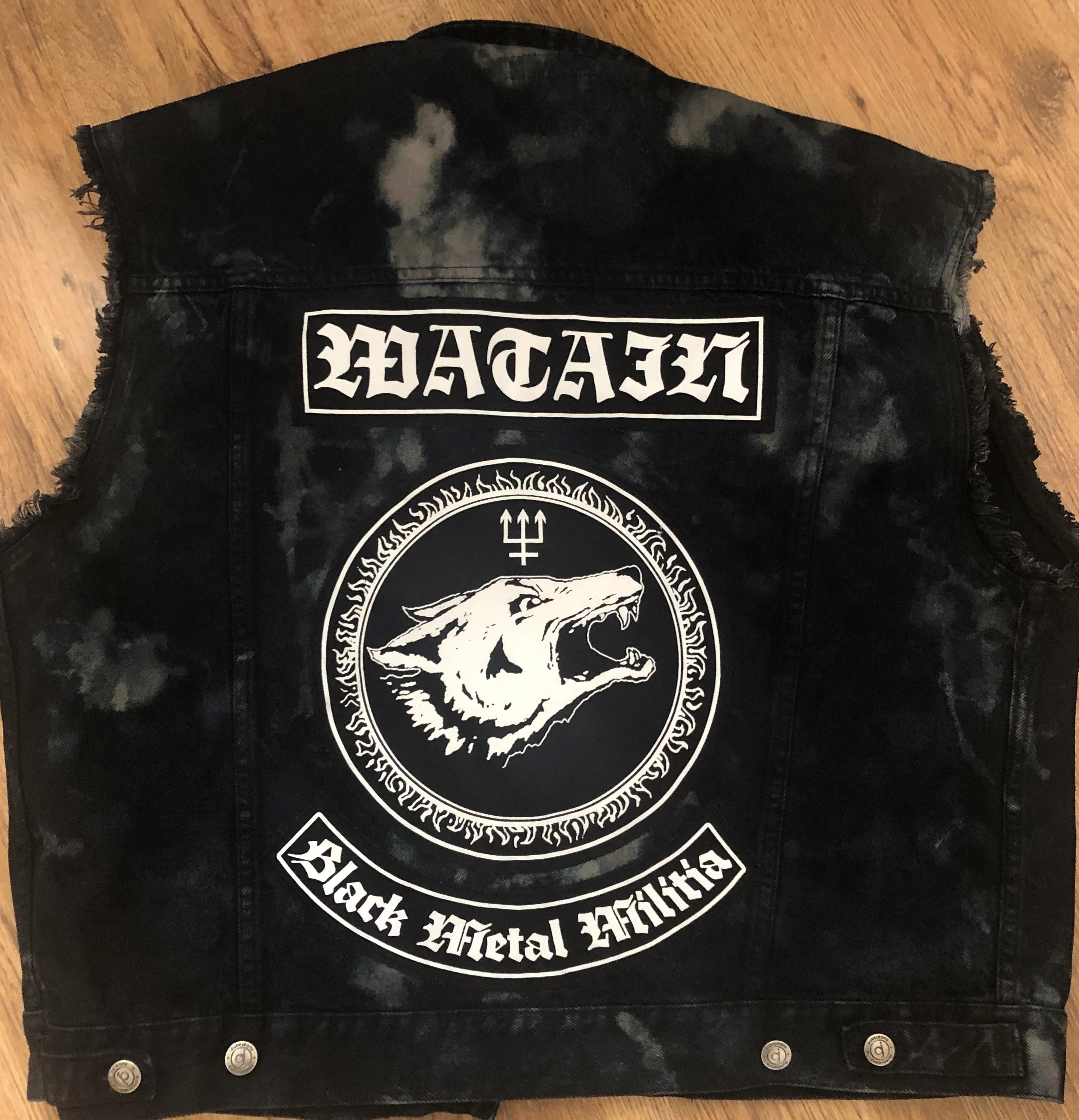 Watain Filth-Splattered Battle Jacket Distressed Black Metal Rocker Patch Denim Cut-Off