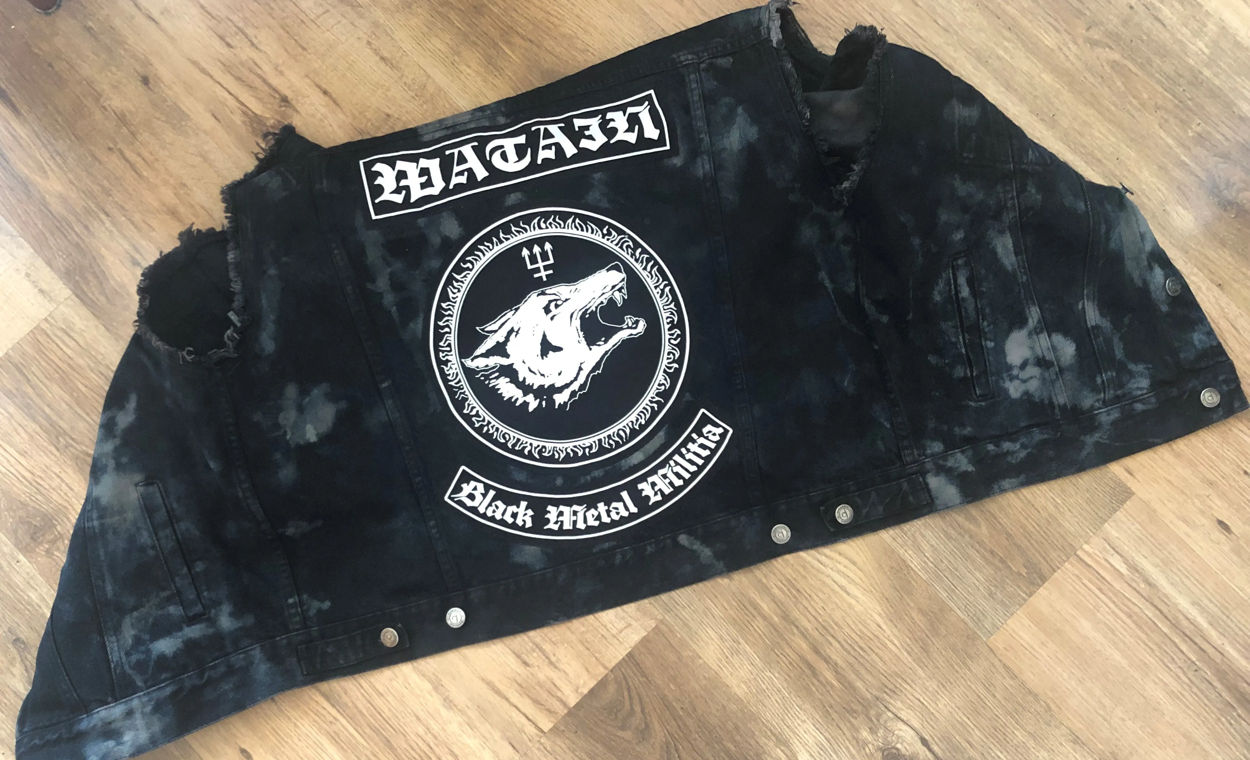 Watain Filth-Splattered Battle Jacket Distressed Black Metal Rocker Patch Denim Cut-Off