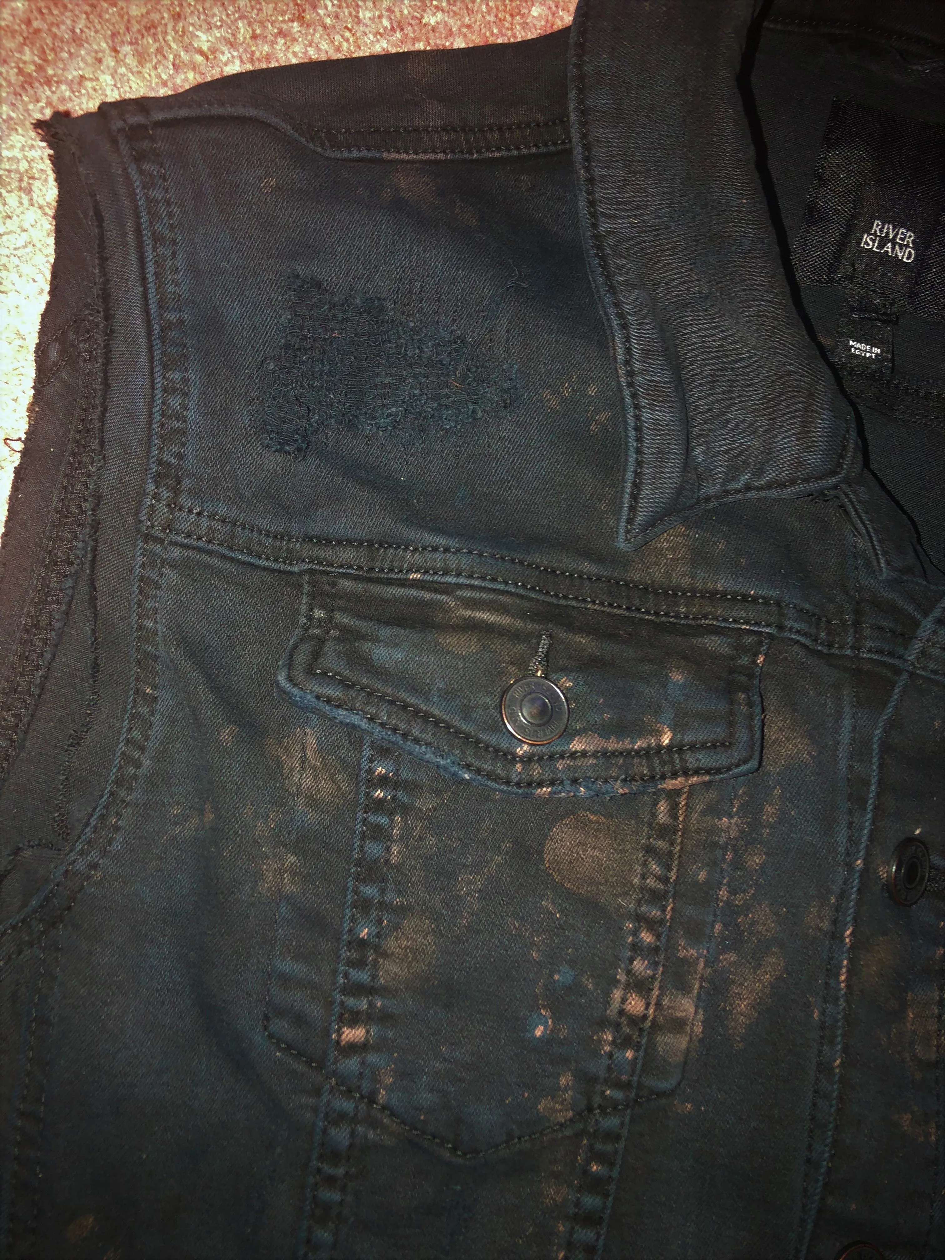 Watain Filth-Splattered Battle Jacket Distressed Black Metal Rocker Patch Denim Cut-Off