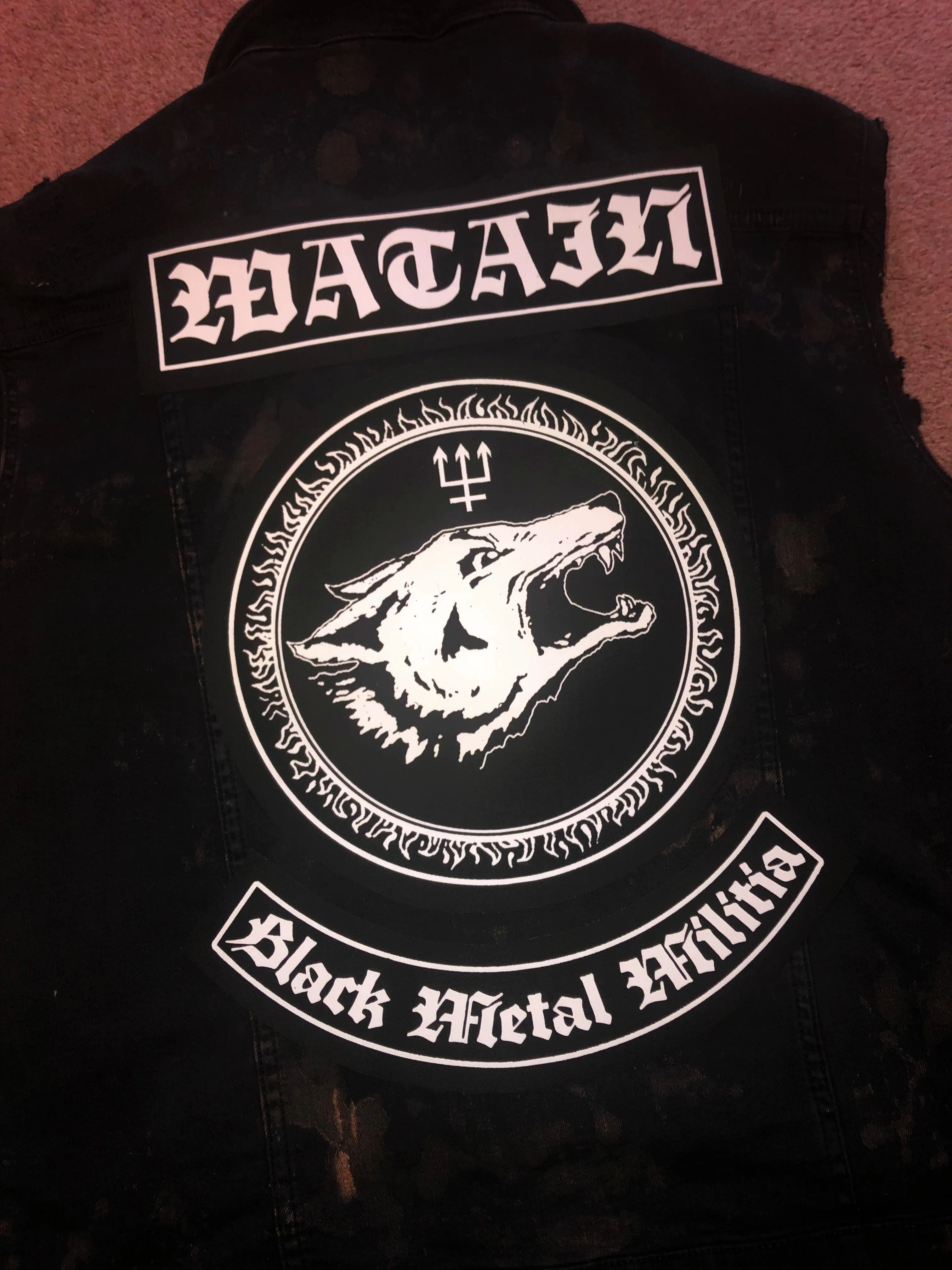 Watain Filth-Splattered Battle Jacket Distressed Black Metal Rocker Patch Denim Cut-Off