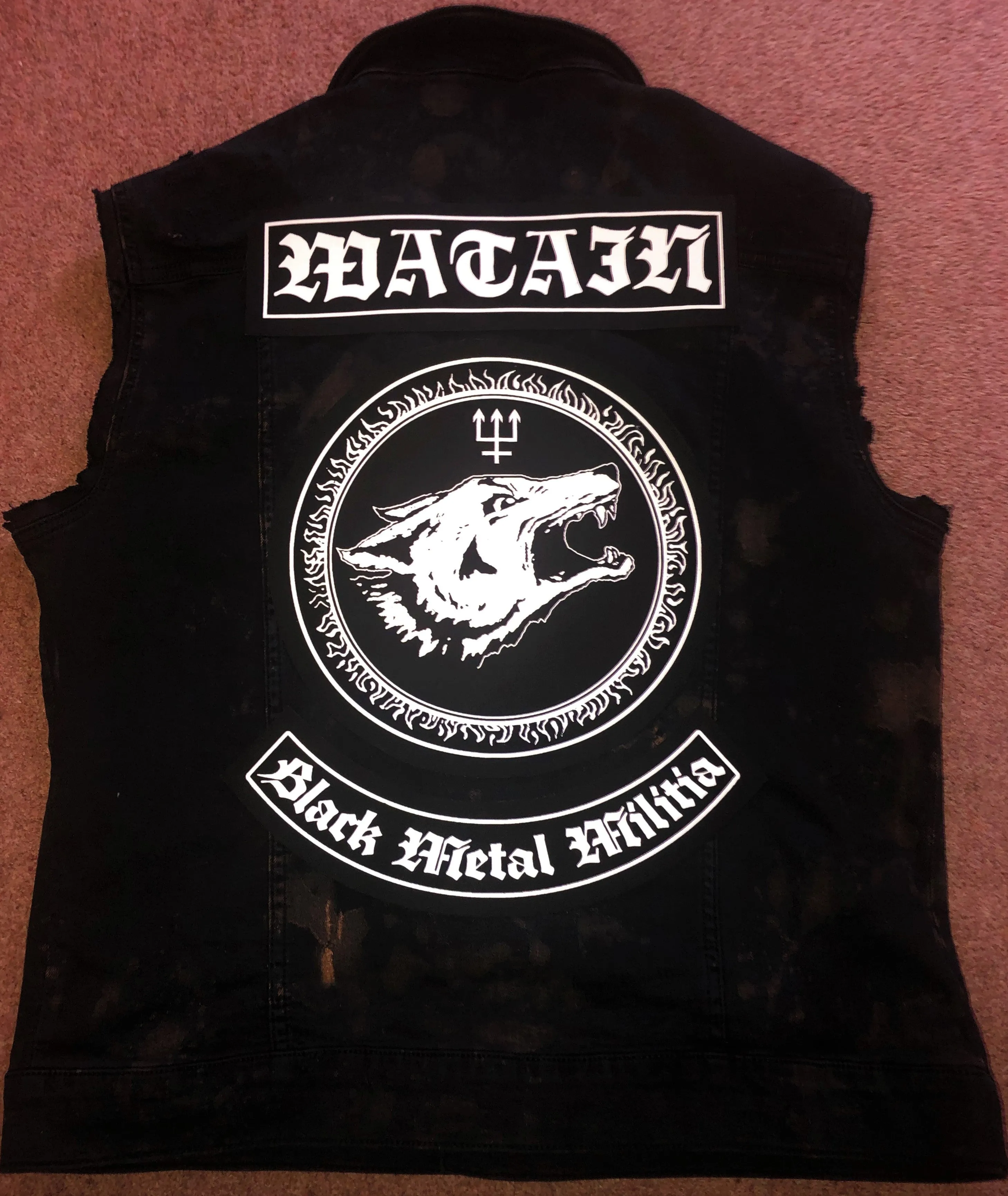 Watain Filth-Splattered Battle Jacket Distressed Black Metal Rocker Patch Denim Cut-Off