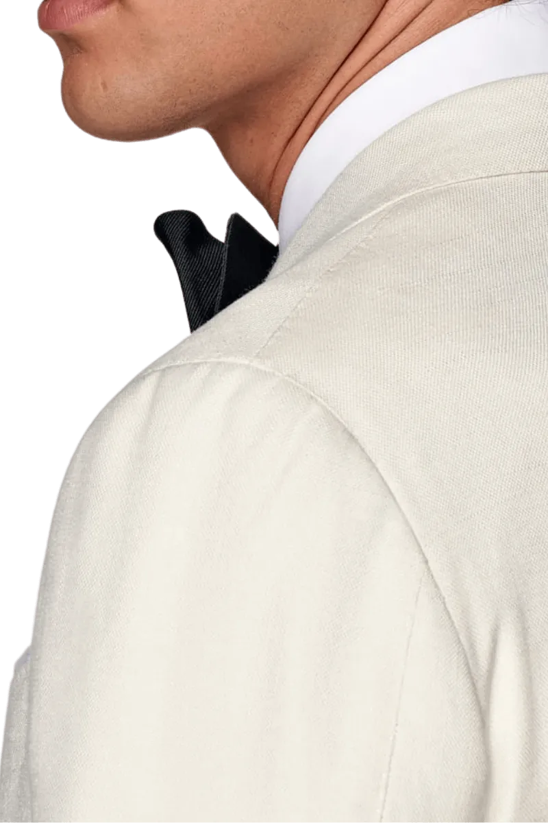 White Silk Cotton Peak Lapel Double Breasted Jacket